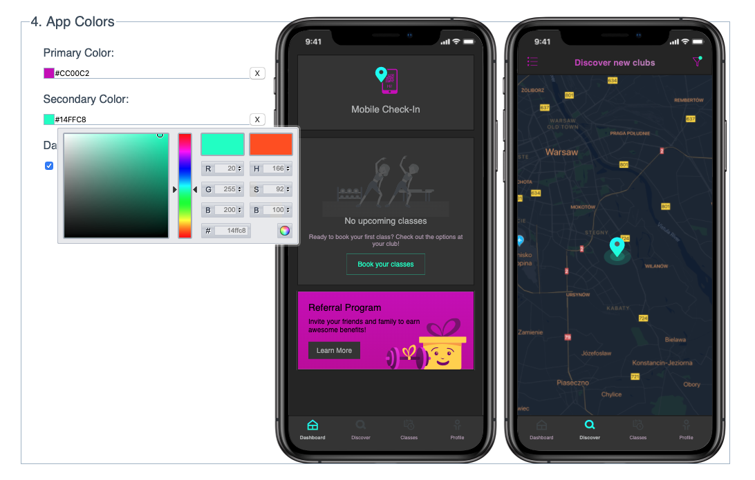 White Label Builder app colors fieldset