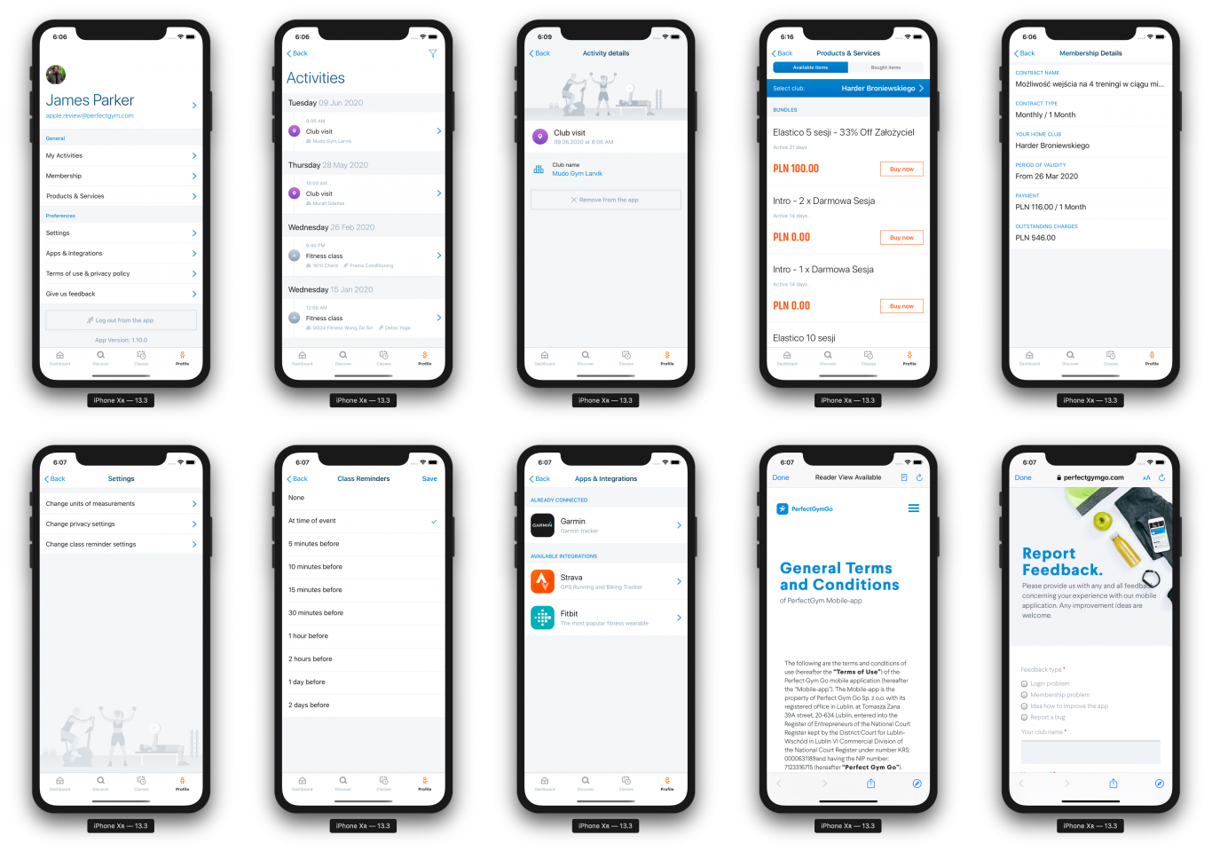 Mobile app profile tab screens